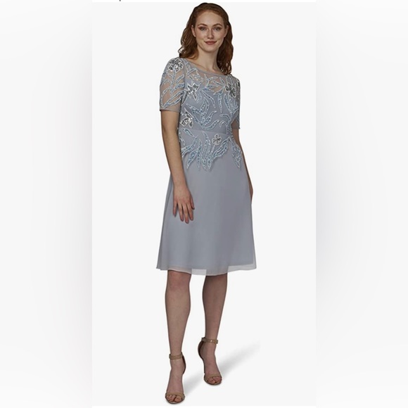 Adrianna Papell Women's Beaded Chiffon Gown - Evening Dress With Floral Lace Inserts